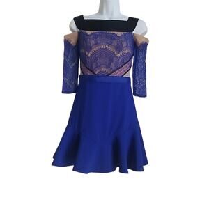 THREE FLOOR Cobalt Blue Lace Beige Women's/Junior Girls dress Skirt Zip Size XXS